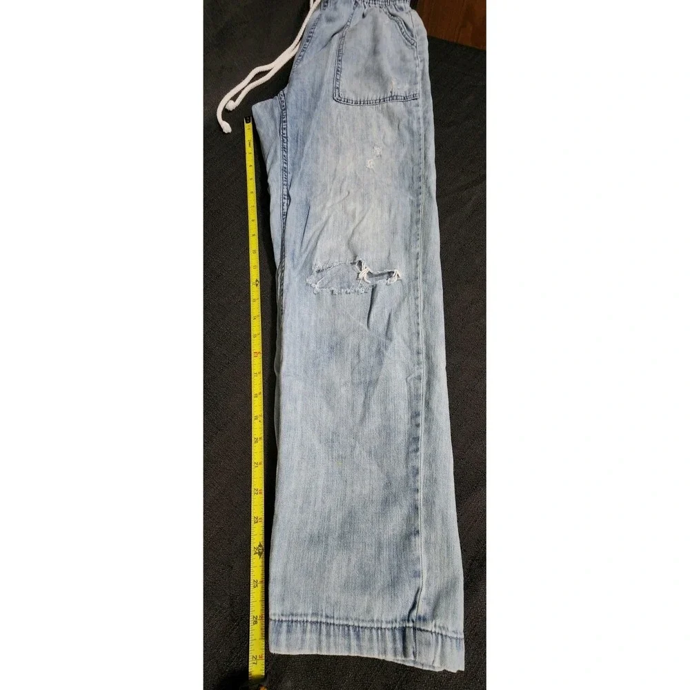 Aerie AE Super High-Waisted Cargo Denim Jogger Light Blue XS Drawstring Casual‎